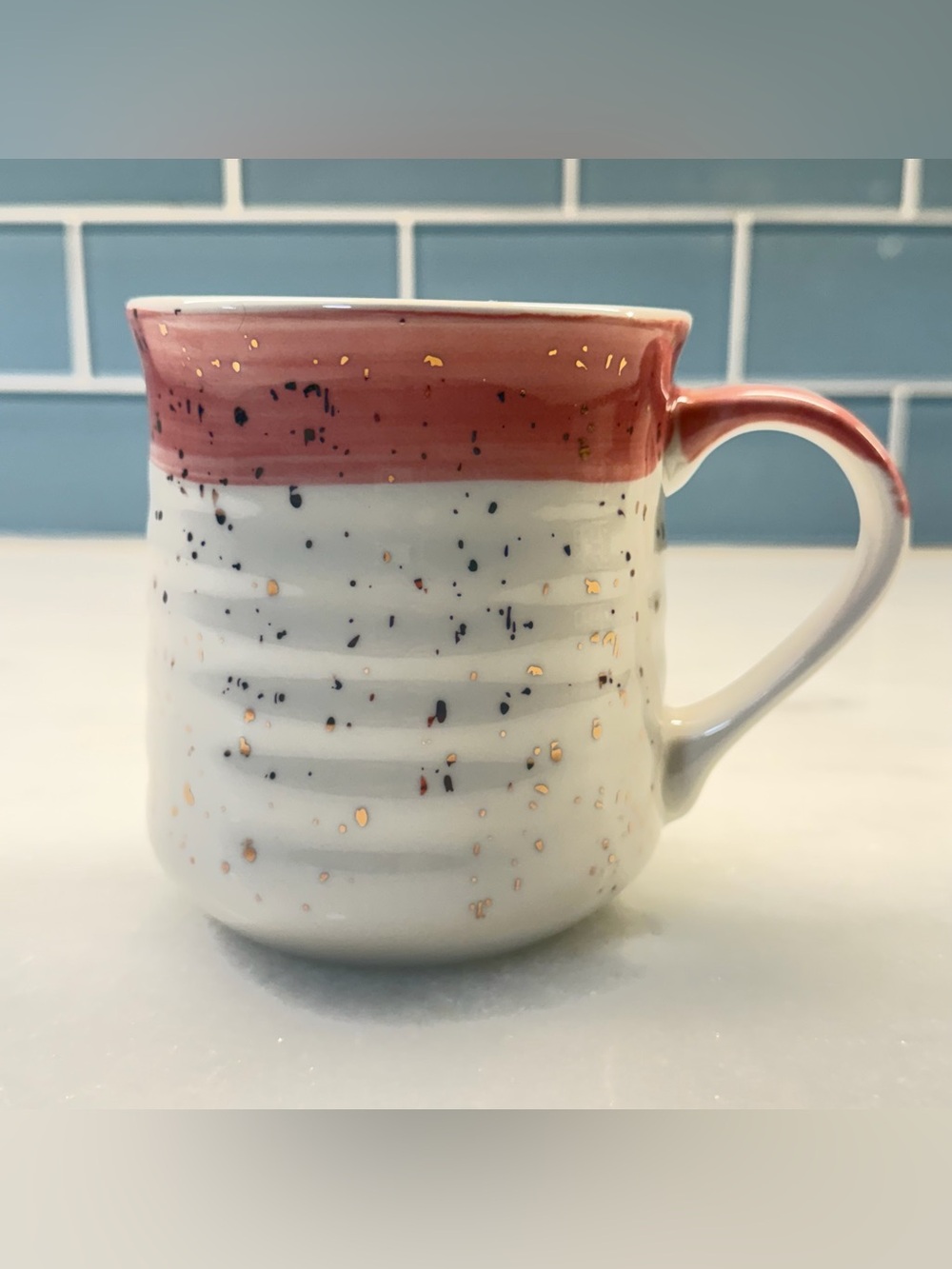 Sheffield Home Pink-Trim Speckled Ceramic Mug with Gold Flecks